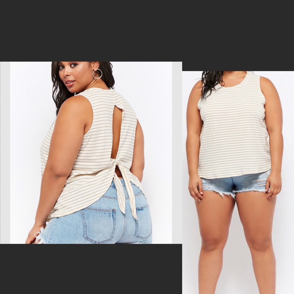 Striped cut out tank top with tie back